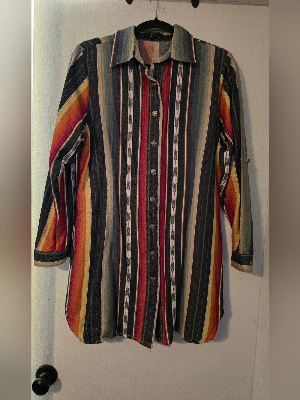 Lucky & Blessed Multicolor Striped Serape Style Shirt Dress